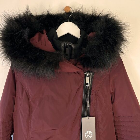 NEW Ellabee Burgundy Double Bib Down Parka with Faux Fur Hood - Picture 4 of 12